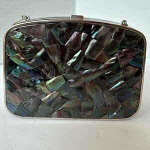 Darby Scott Black Mother of Pearl Minaudiere Evening Bag Small with Chai…